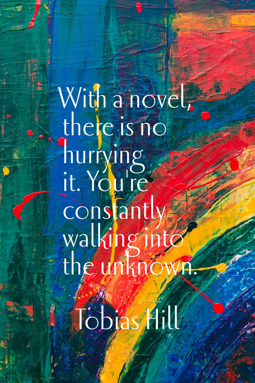 With a novel, there is no hurrying it. You're constantly walking into the unknown.