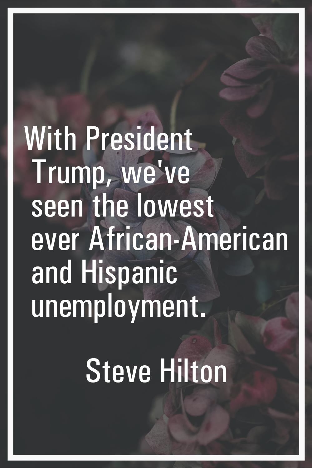 With President Trump, we've seen the lowest ever African-American and Hispanic unemployment.