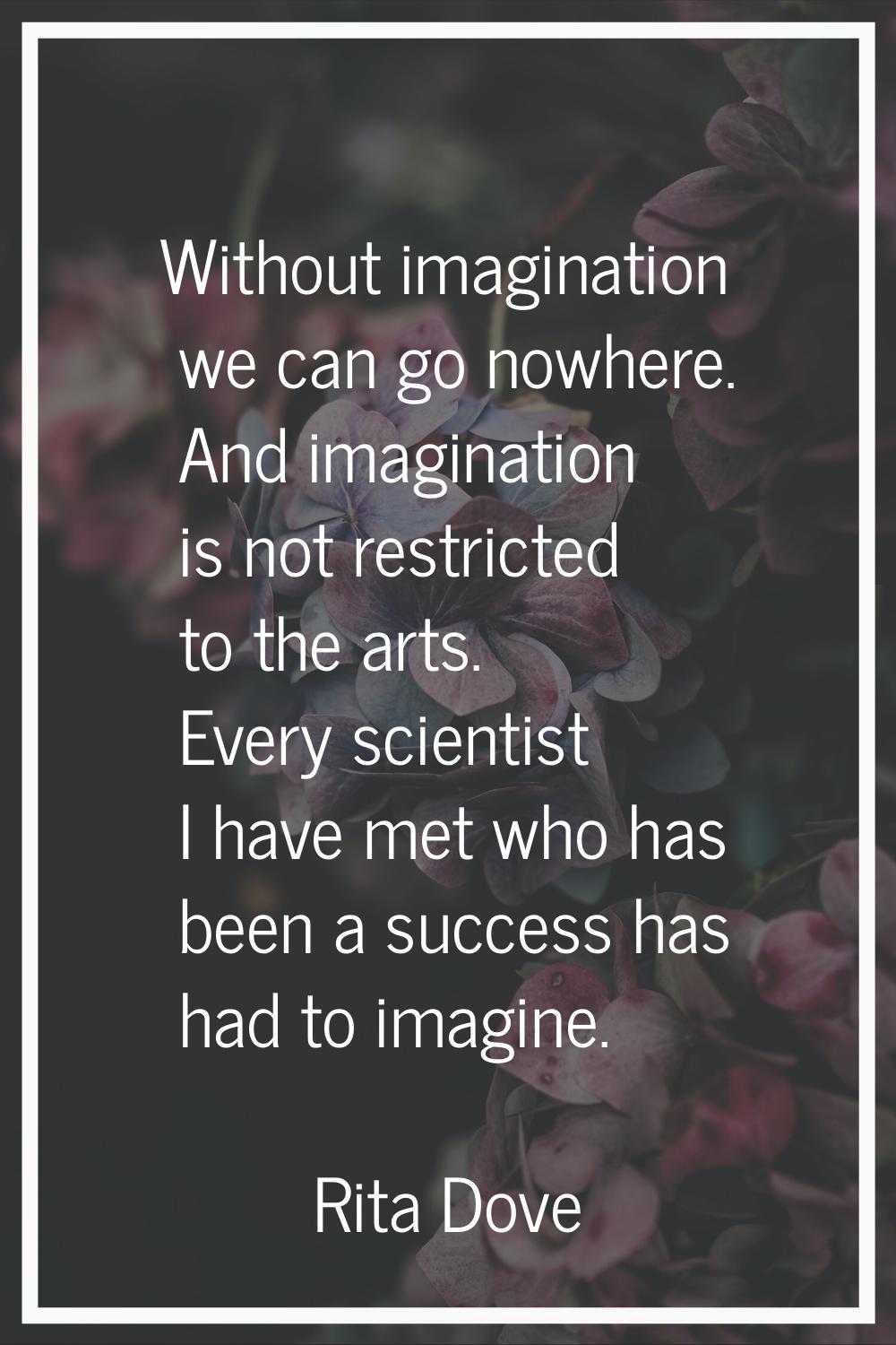 Without imagination we can go nowhere. And imagination is not restricted to the arts. Every scienti