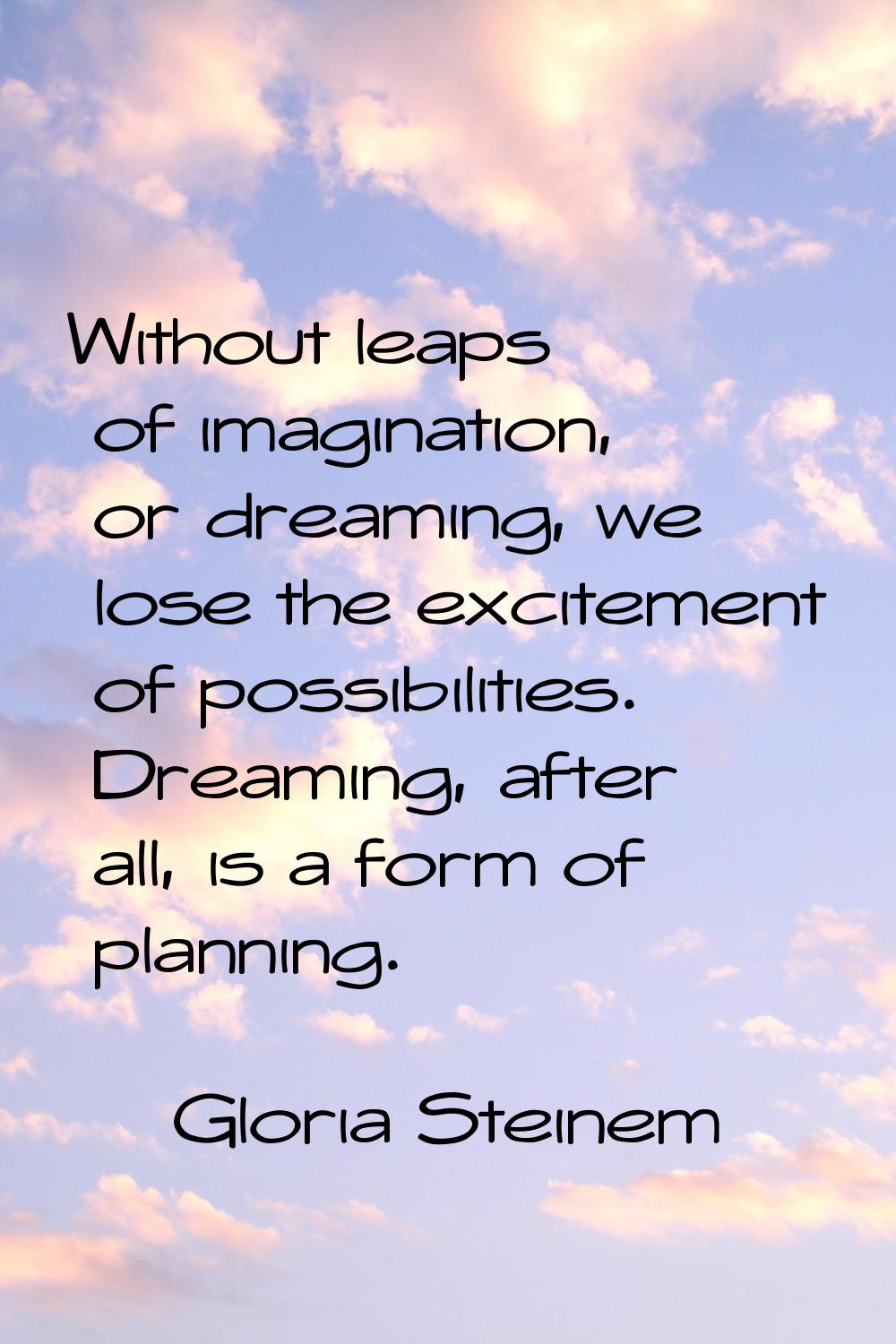 Without leaps of imagination, or dreaming, we lose the excitement of possibilities. Dreaming, after