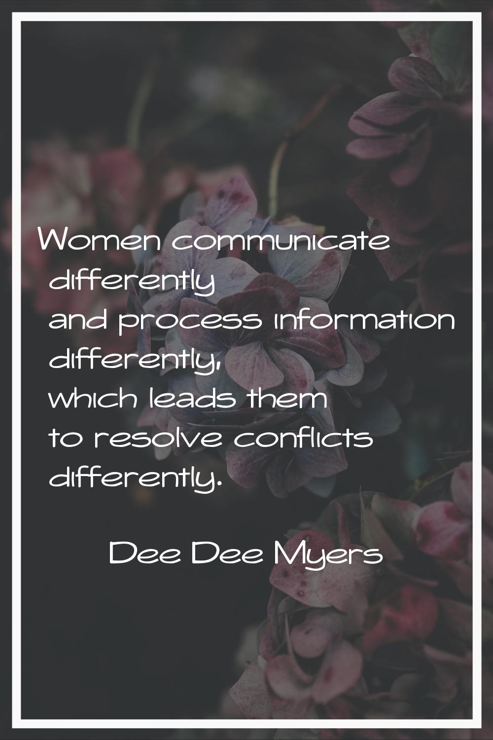 Women communicate differently and process information differently, which leads them to resolve conf
