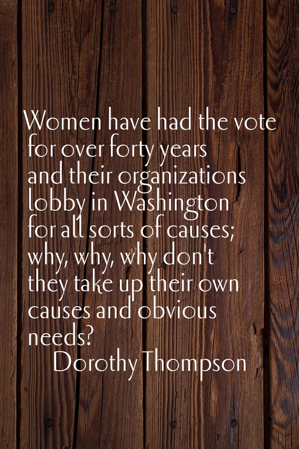 Women have had the vote for over forty years and their organizations lobby in Washington for all so