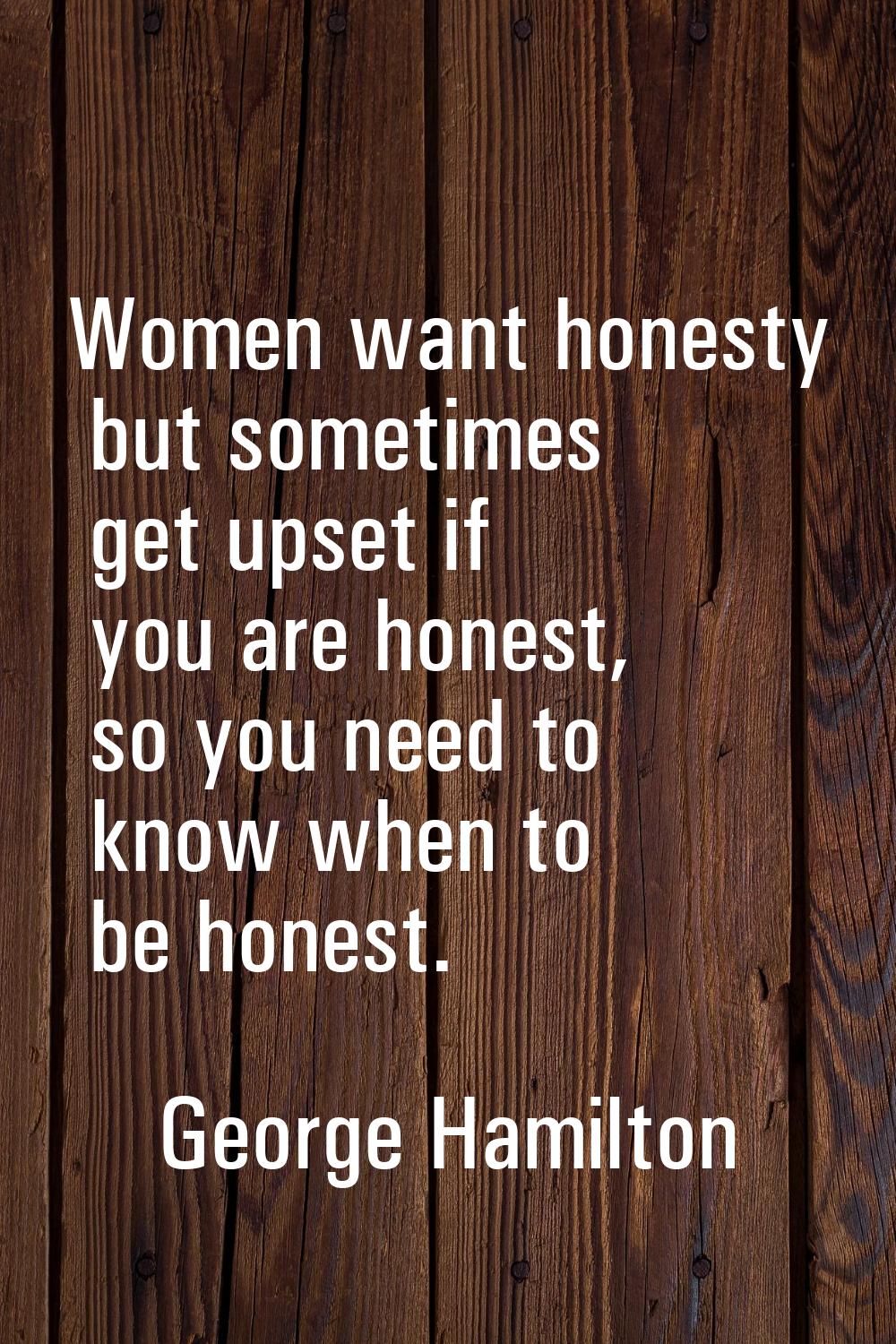 Women want honesty but sometimes get upset if you are honest, so you need to know when to be honest
