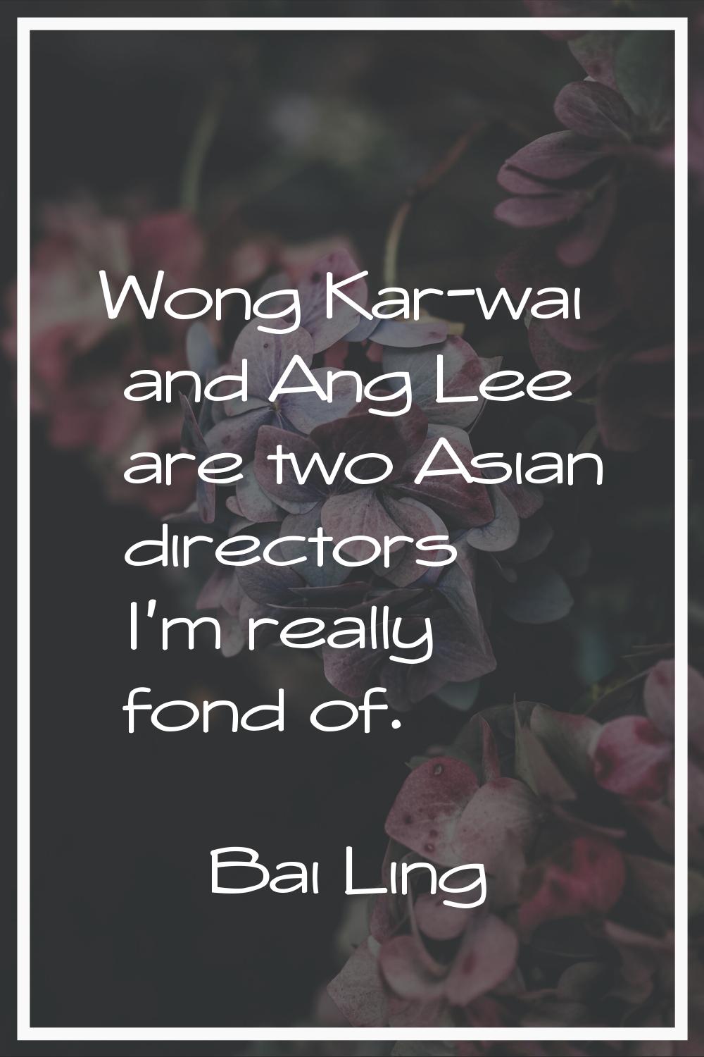 Wong Kar-wai and Ang Lee are two Asian directors I'm really fond of.