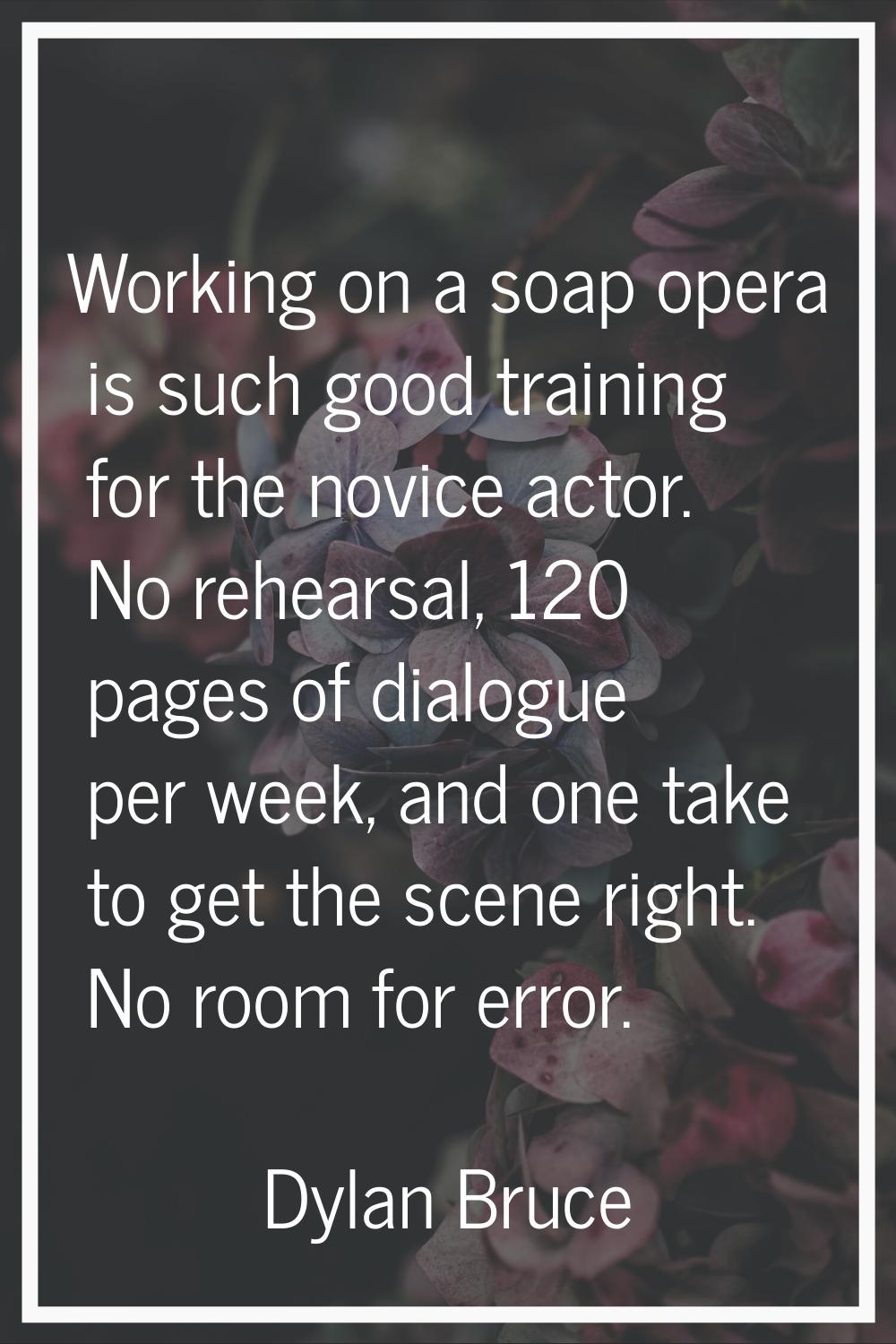Working on a soap opera is such good training for the novice actor. No rehearsal, 120 pages of dial