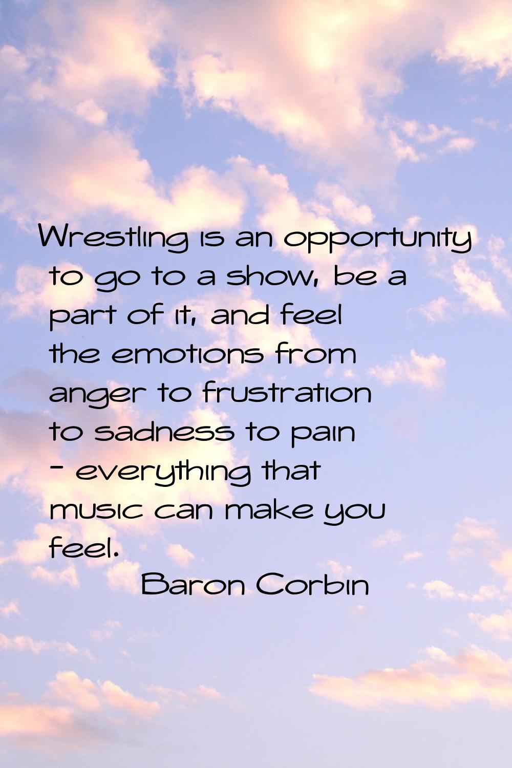 Wrestling is an opportunity to go to a show, be a part of it, and feel the emotions from anger to f