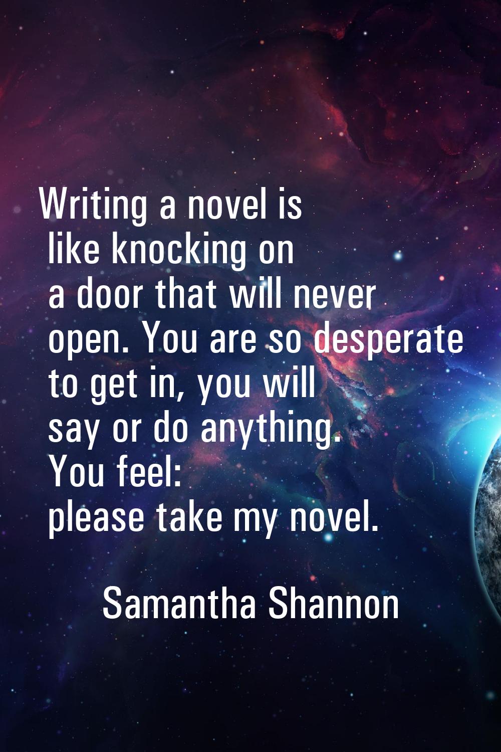 Writing a novel is like knocking on a door that will never open. You are so desperate to get in, yo
