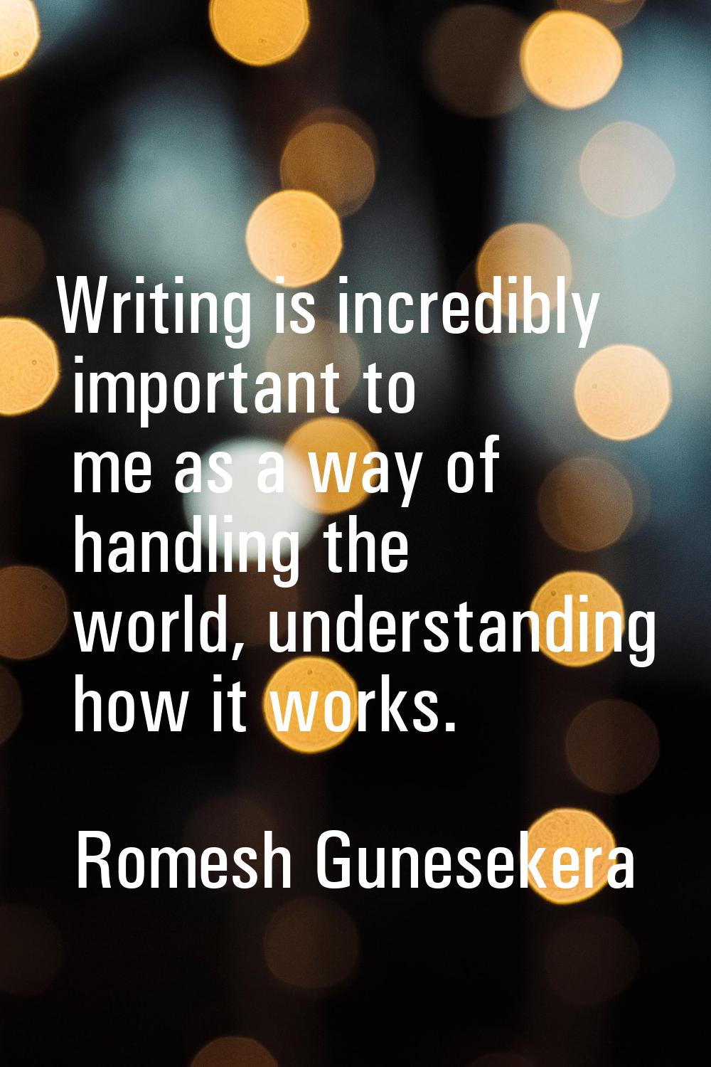 Writing is incredibly important to me as a way of handling the world, understanding how it works.