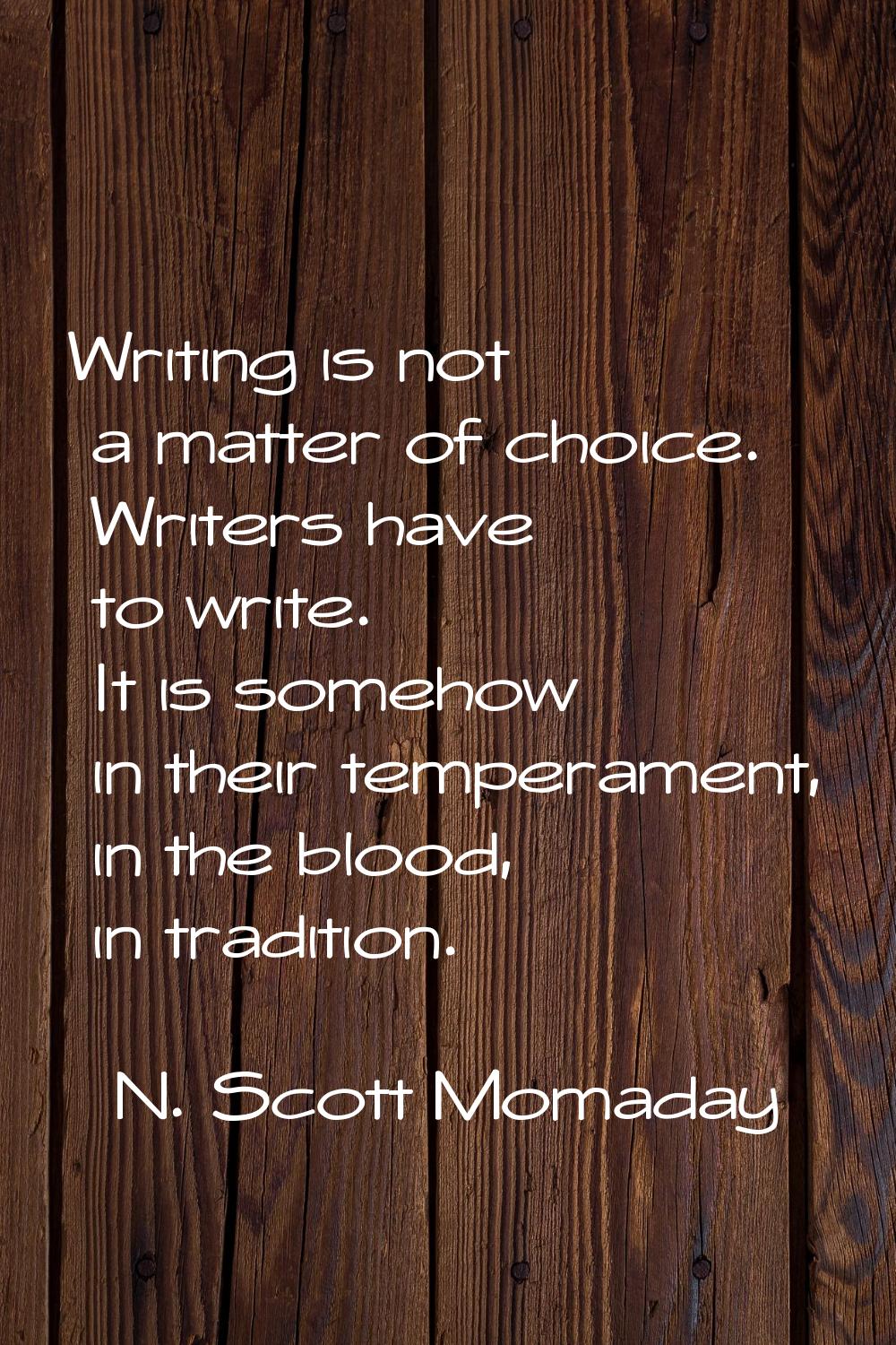 Writing is not a matter of choice. Writers have to write. It is somehow in their temperament, in th