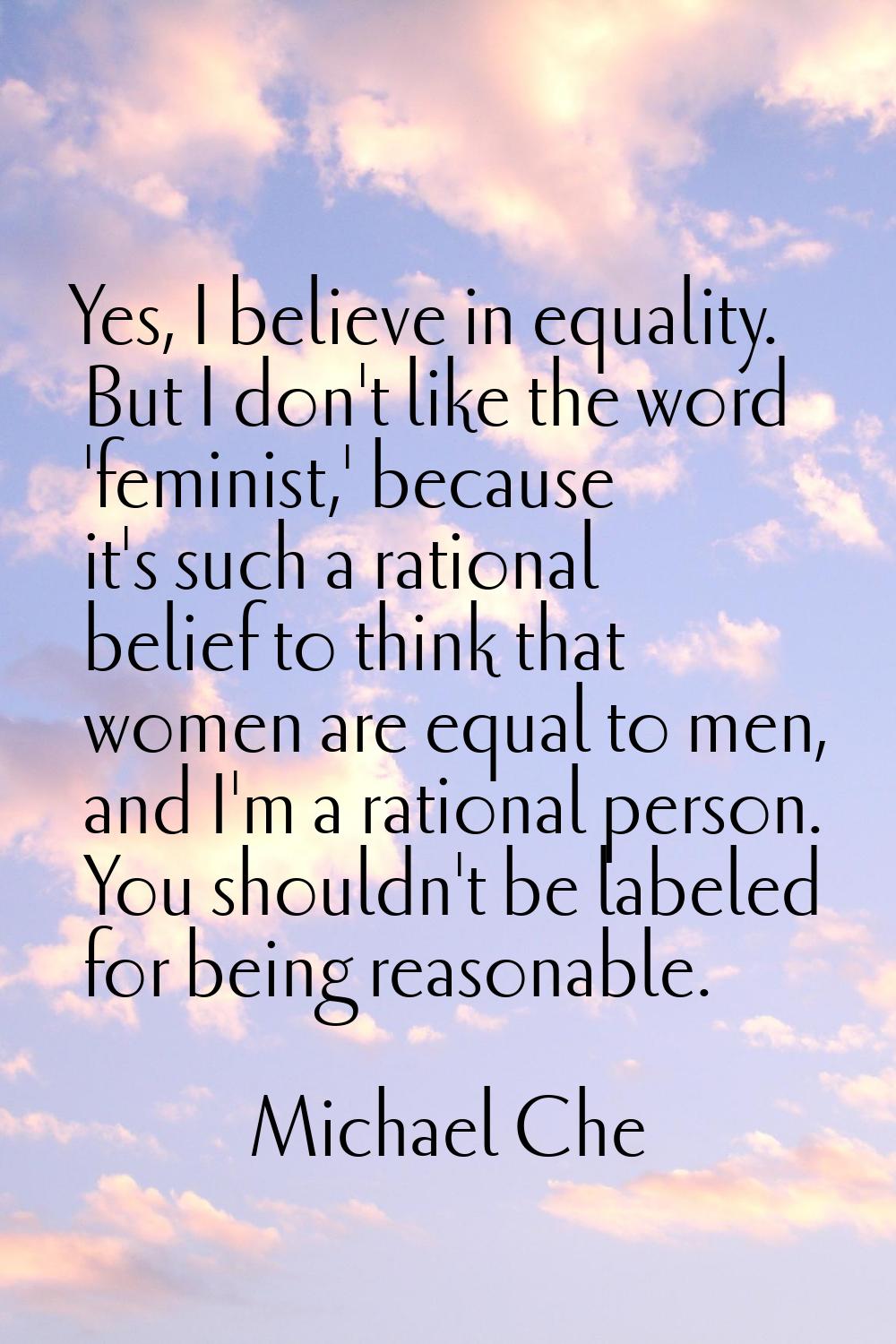 Yes, I believe in equality. But I don't like the word 'feminist,' because it's such a rational beli