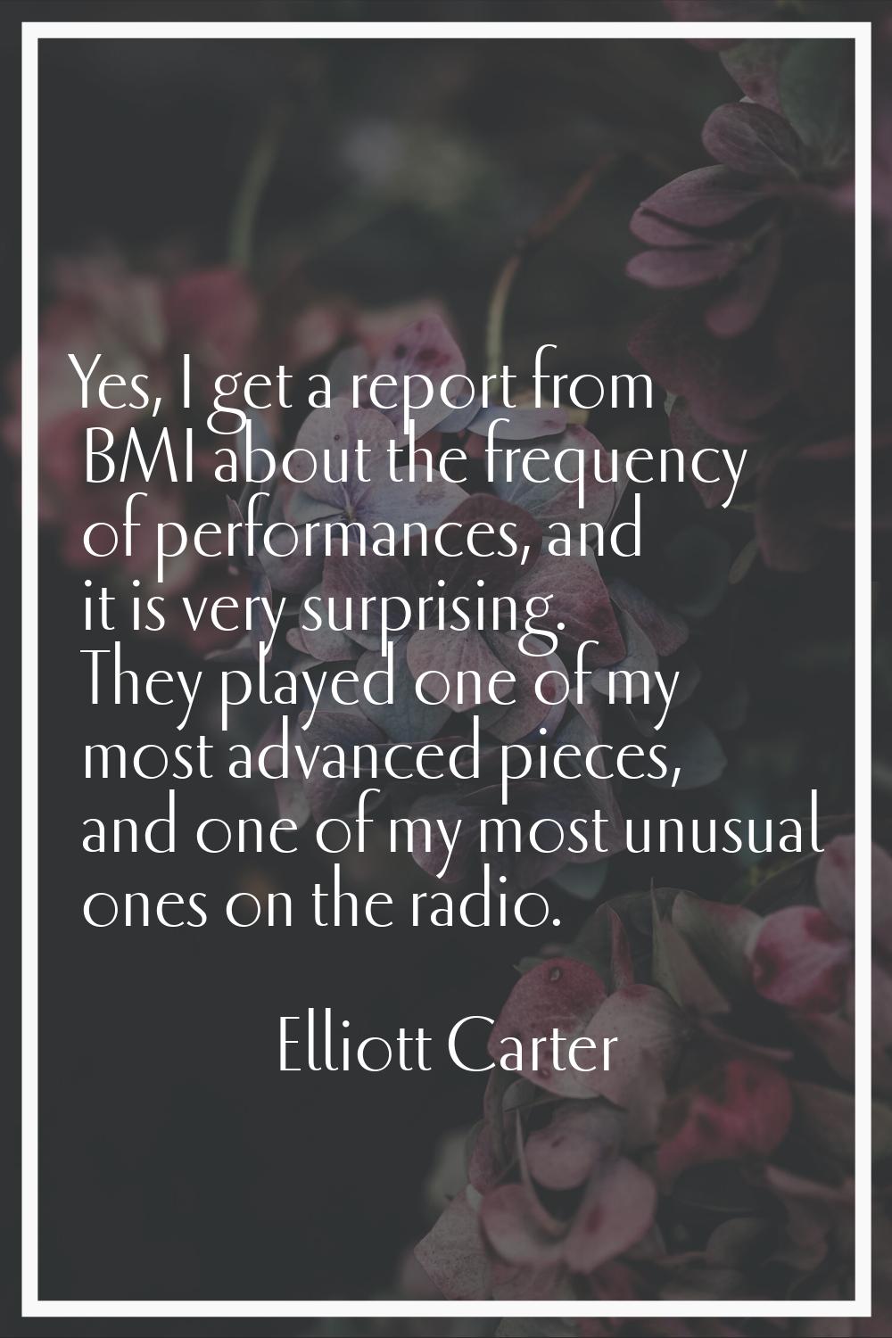 Yes, I get a report from BMI about the frequency of performances, and it is very surprising. They p