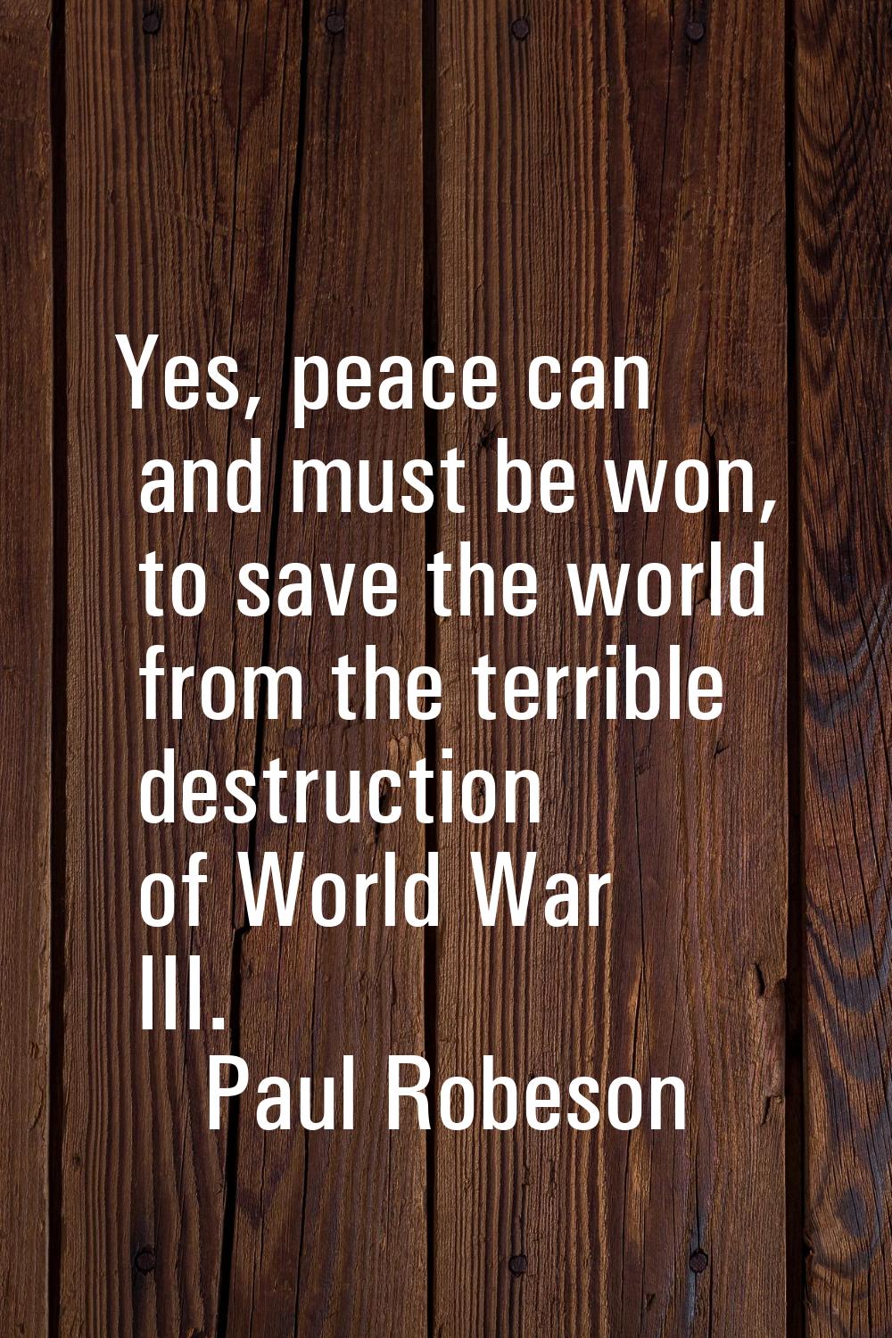 Yes, peace can and must be won, to save the world from the terrible destruction of World War III.