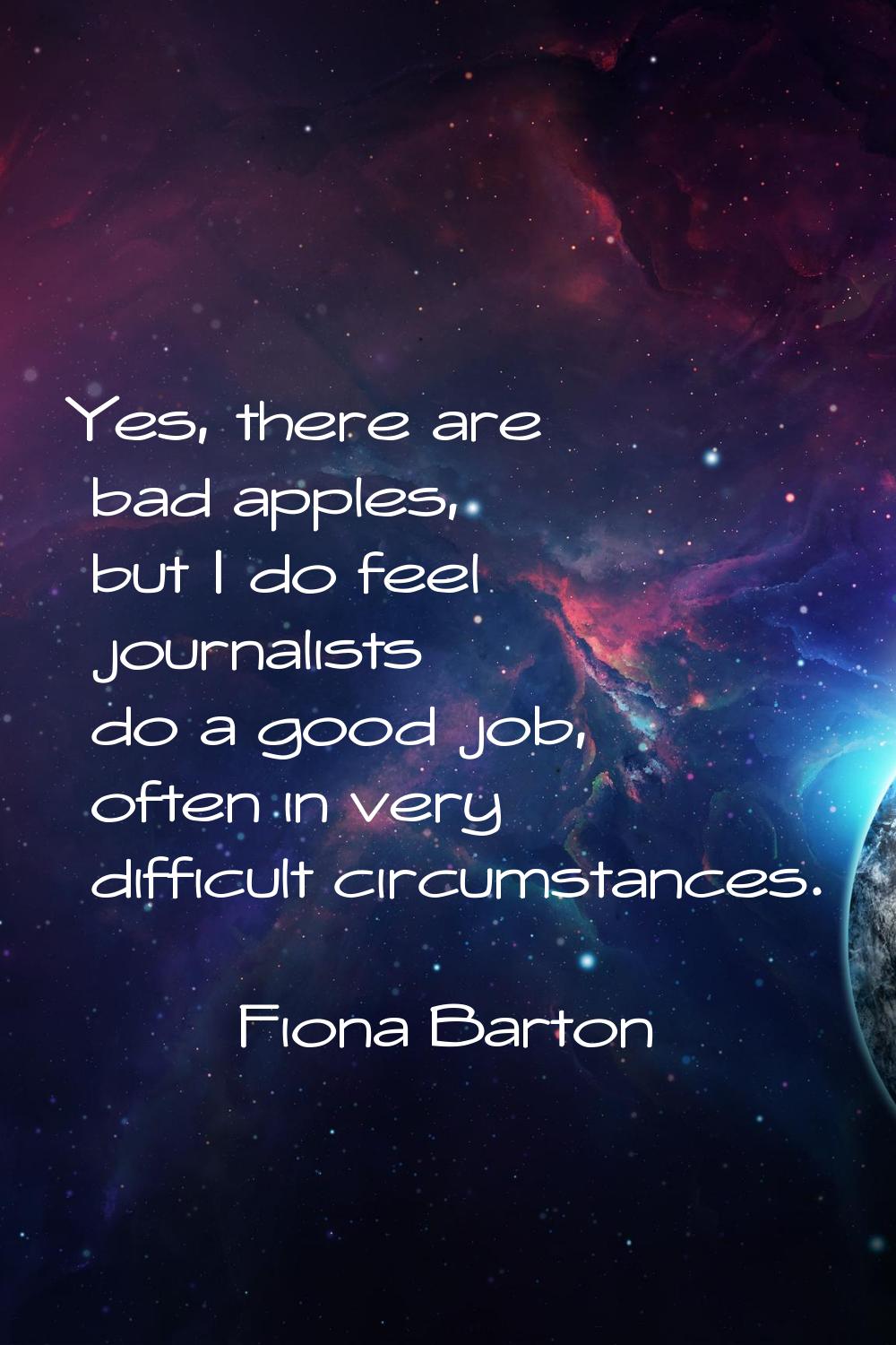 Yes, there are bad apples, but I do feel journalists do a good job, often in very difficult circums