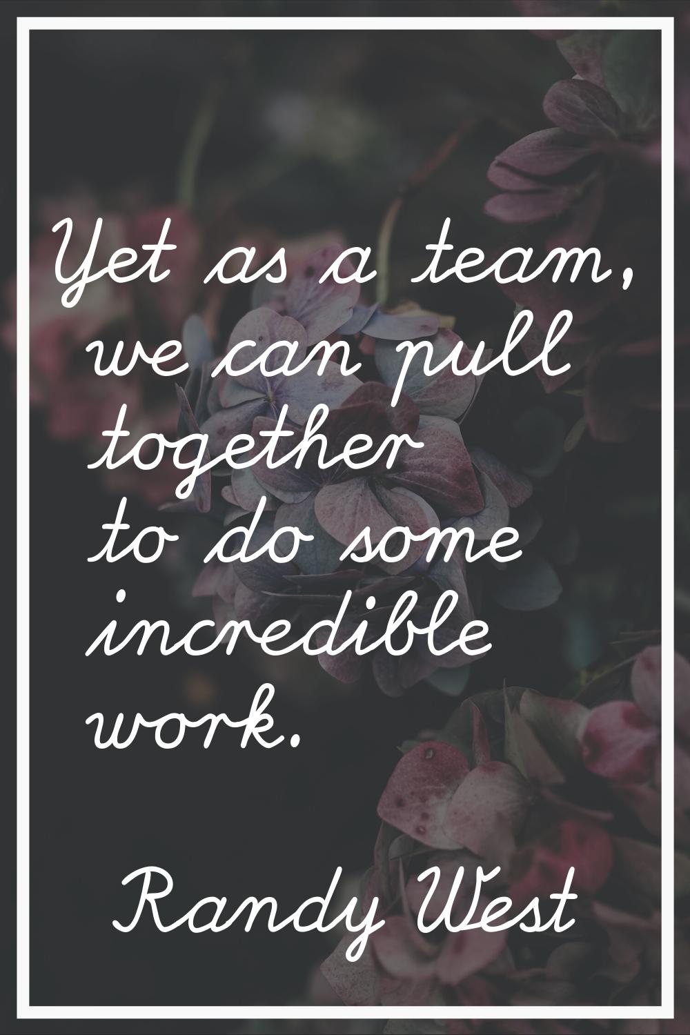 Yet as a team, we can pull together to do some incredible work.