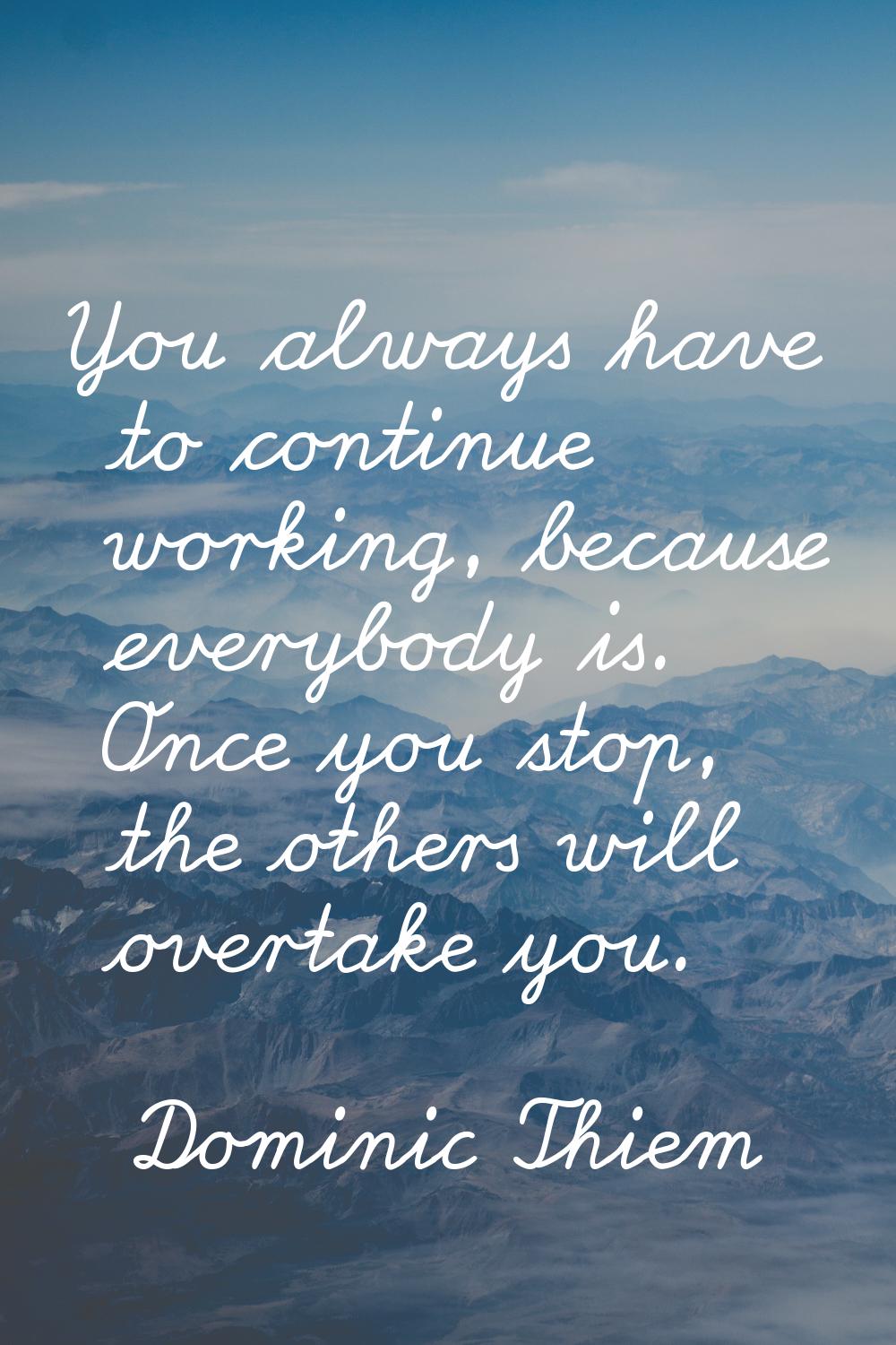 You always have to continue working, because everybody is. Once you stop, the others will overtake 
