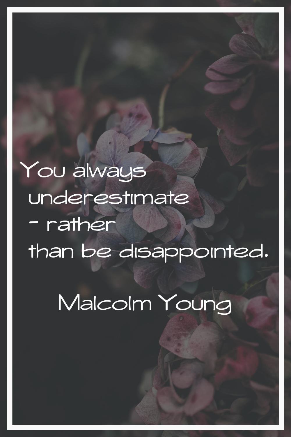 You always underestimate - rather than be disappointed.
