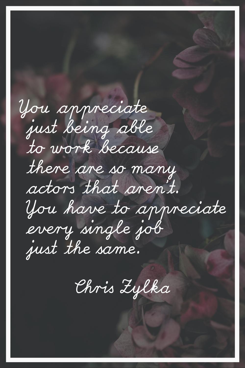You appreciate just being able to work because there are so many actors that aren't. You have to ap