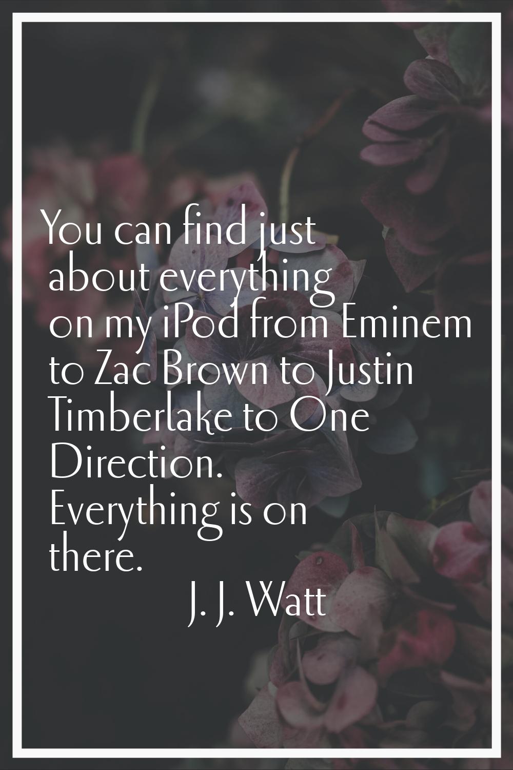 You can find just about everything on my iPod from Eminem to Zac Brown to Justin Timberlake to One 