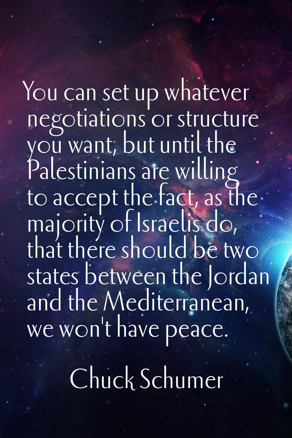 You can set up whatever negotiations or structure you want, but until the Palestinians are willing 