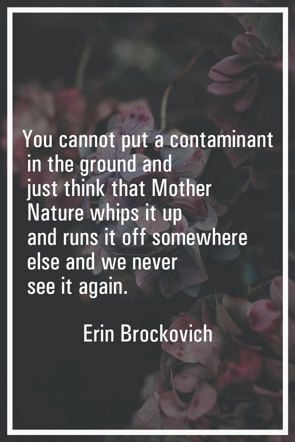You cannot put a contaminant in the ground and just think that Mother Nature whips it up and runs i