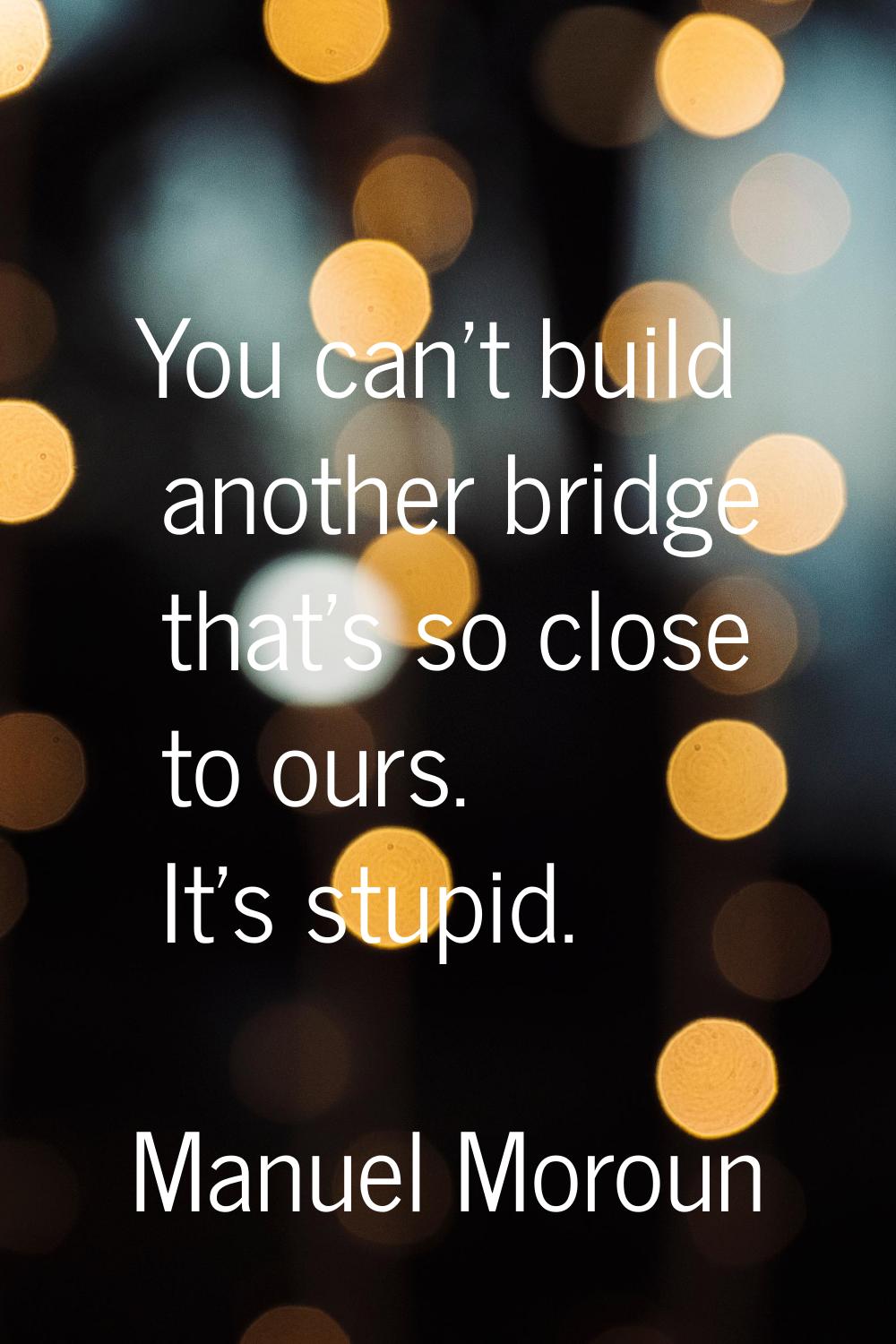 You can't build another bridge that's so close to ours. It's stupid.