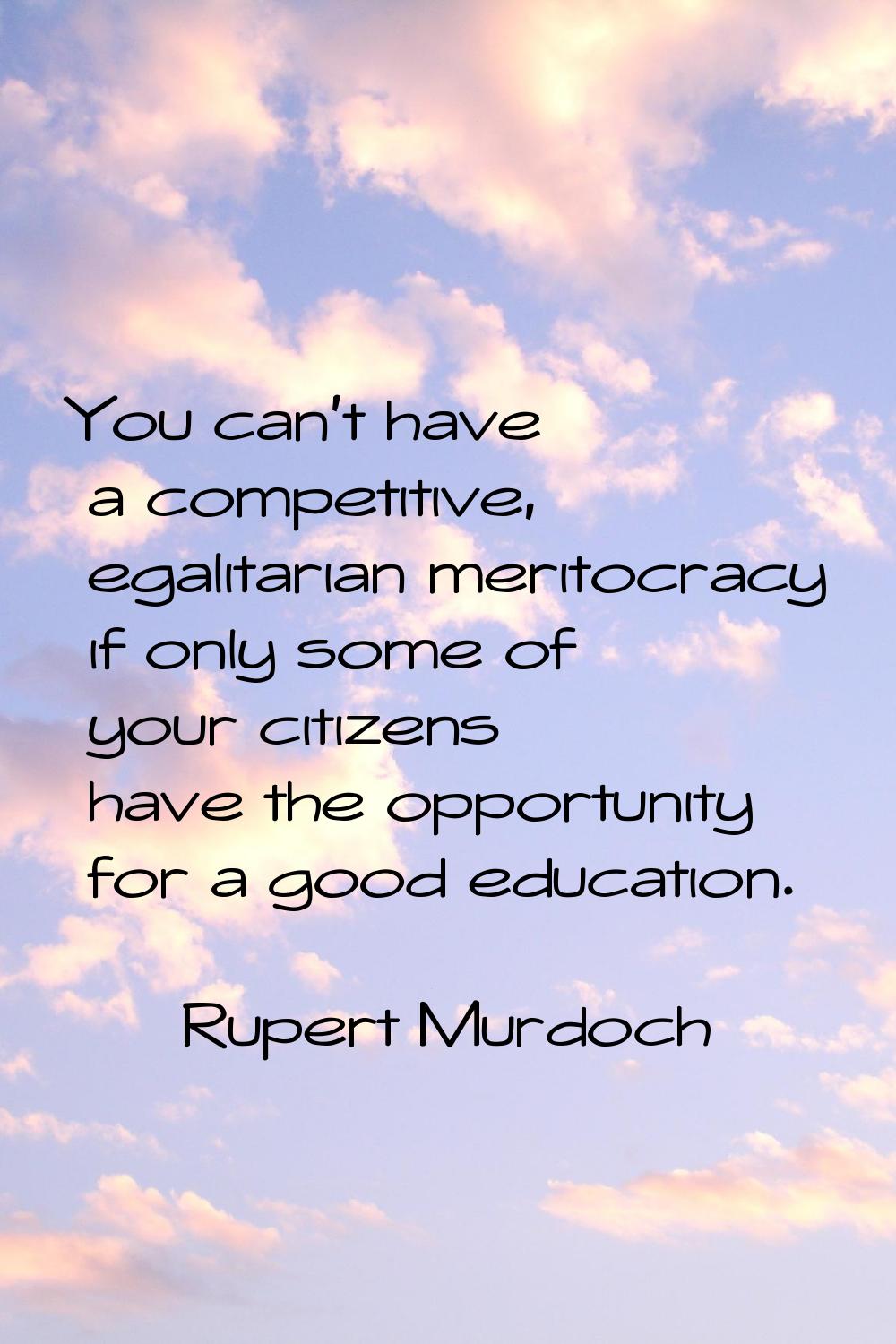 You can't have a competitive, egalitarian meritocracy if only some of your citizens have the opport