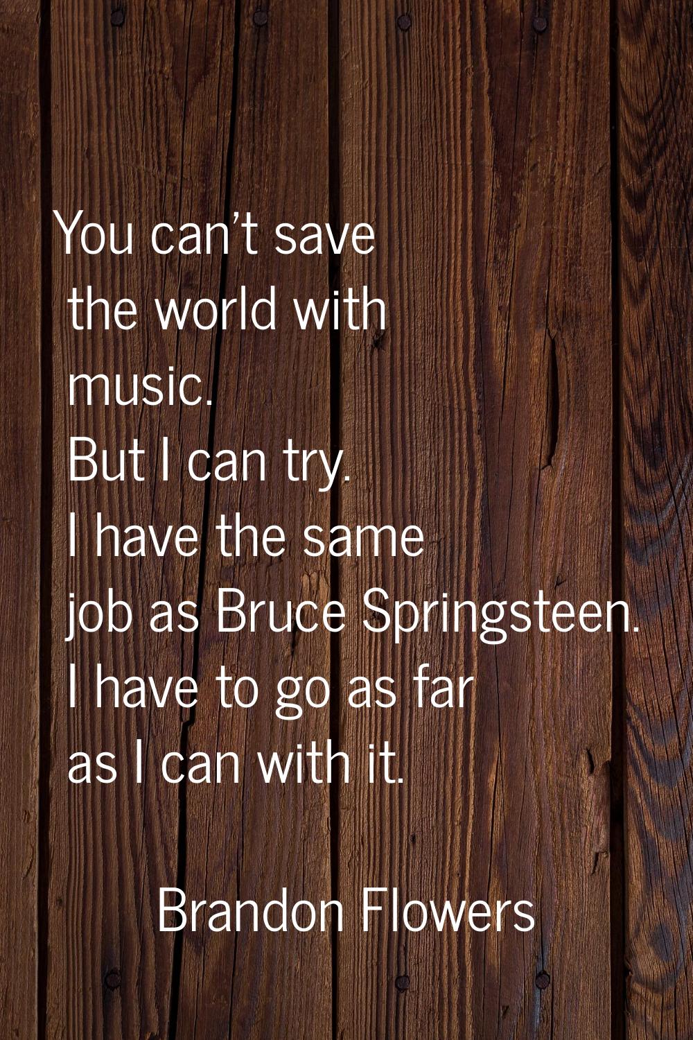 You can't save the world with music. But I can try. I have the same job as Bruce Springsteen. I hav