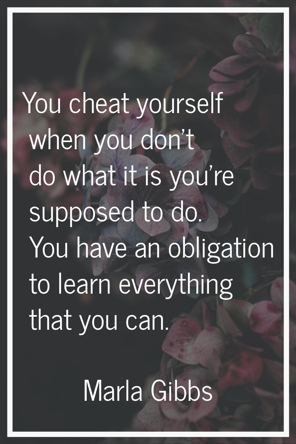 You cheat yourself when you don't do what it is you're supposed to do. You have an obligation to le