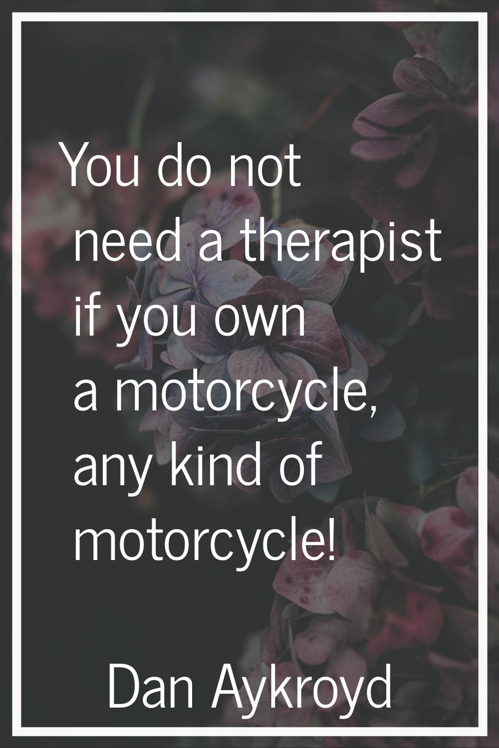 You do not need a therapist if you own a motorcycle, any kind of motorcycle!