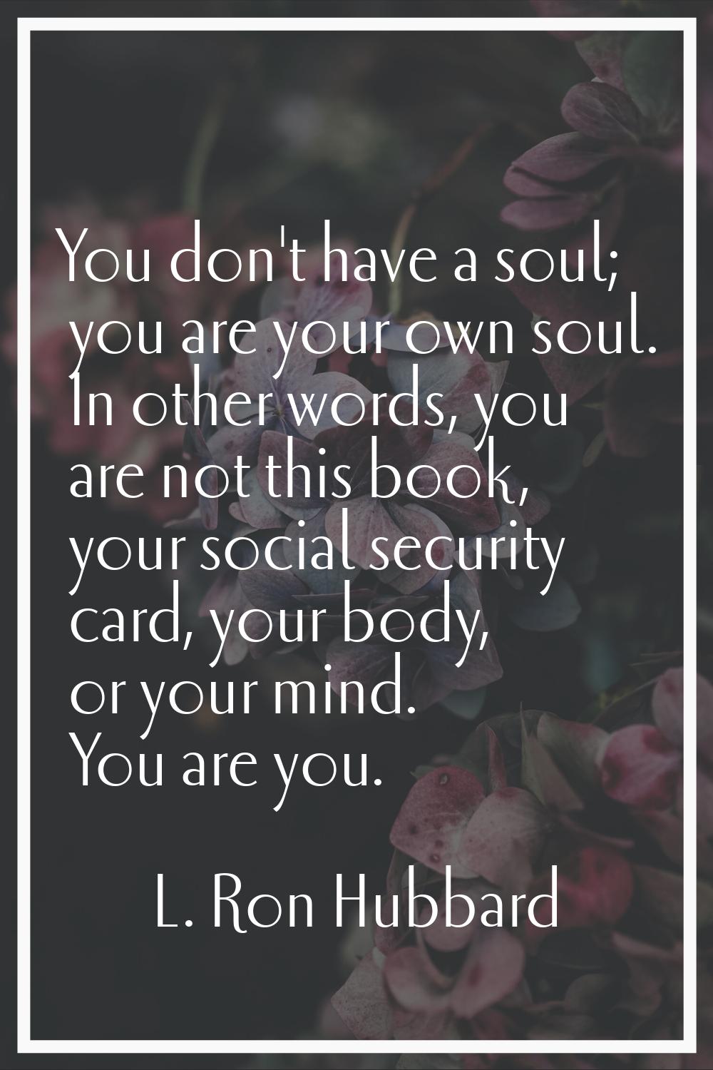 You don't have a soul; you are your own soul. In other words, you are not this book, your social se