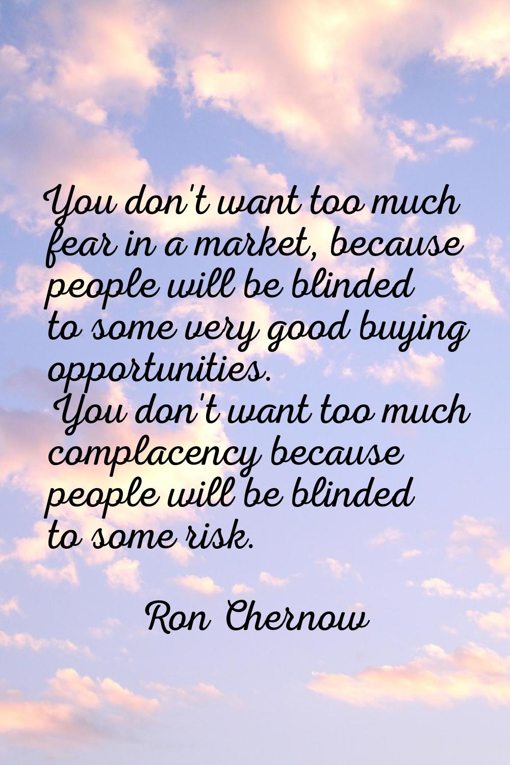 You don't want too much fear in a market, because people will be blinded to some very good buying o