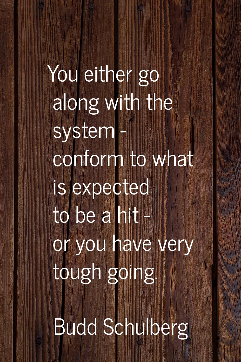 You either go along with the system - conform to what is expected to be a hit - or you have very to