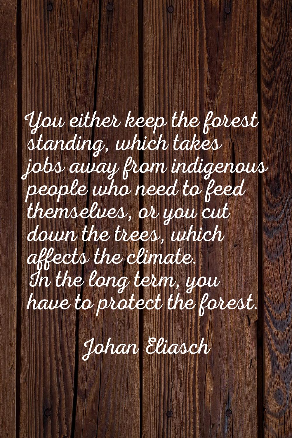 You either keep the forest standing, which takes jobs away from indigenous people who need to feed 