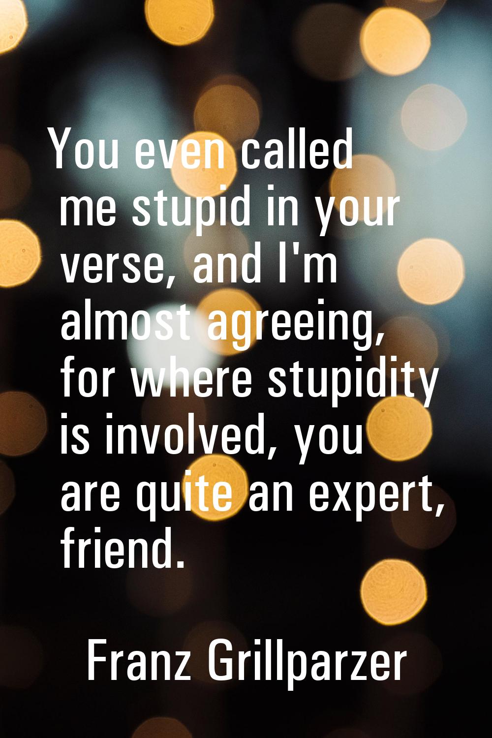 You even called me stupid in your verse, and I'm almost agreeing, for where stupidity is involved, 