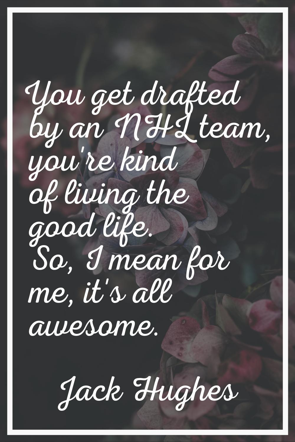 You get drafted by an NHL team, you're kind of living the good life. So, I mean for me, it's all aw