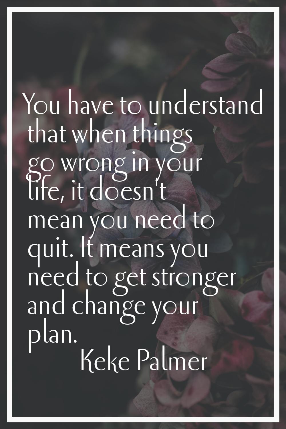 You have to understand that when things go wrong in your life, it doesn't mean you need to quit. It