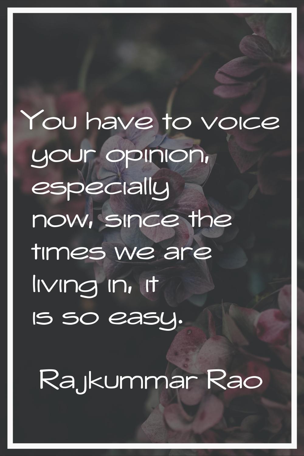 You have to voice your opinion, especially now, since the times we are living in, it is so easy.