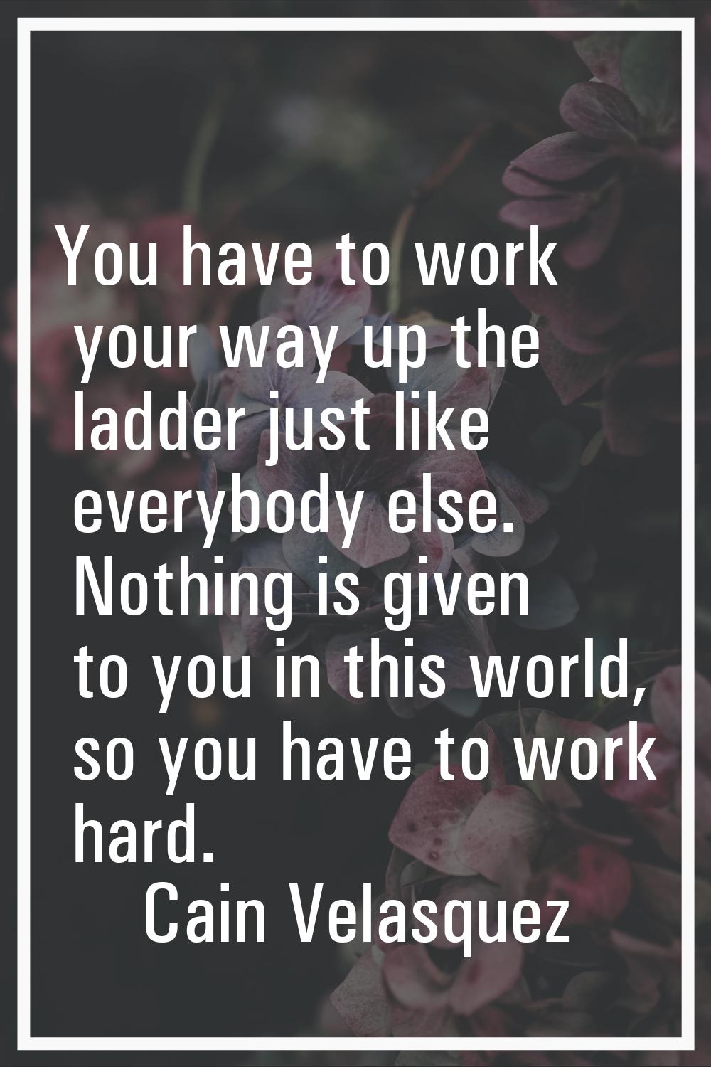 You have to work your way up the ladder just like everybody else. Nothing is given to you in this w