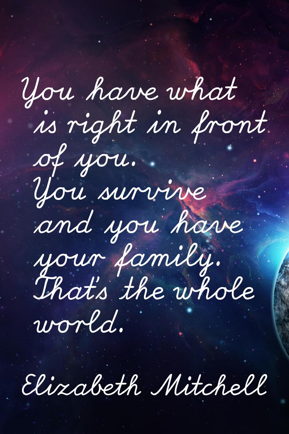 You have what is right in front of you. You survive and you have your family. That's the whole worl
