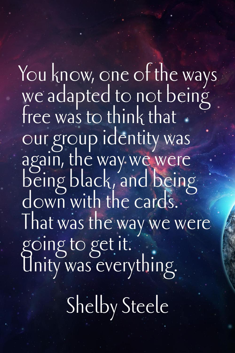 You know, one of the ways we adapted to not being free was to think that our group identity was aga