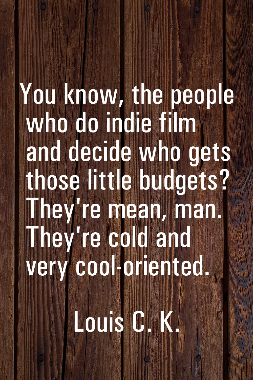 You know, the people who do indie film and decide who gets those little budgets? They're mean, man.