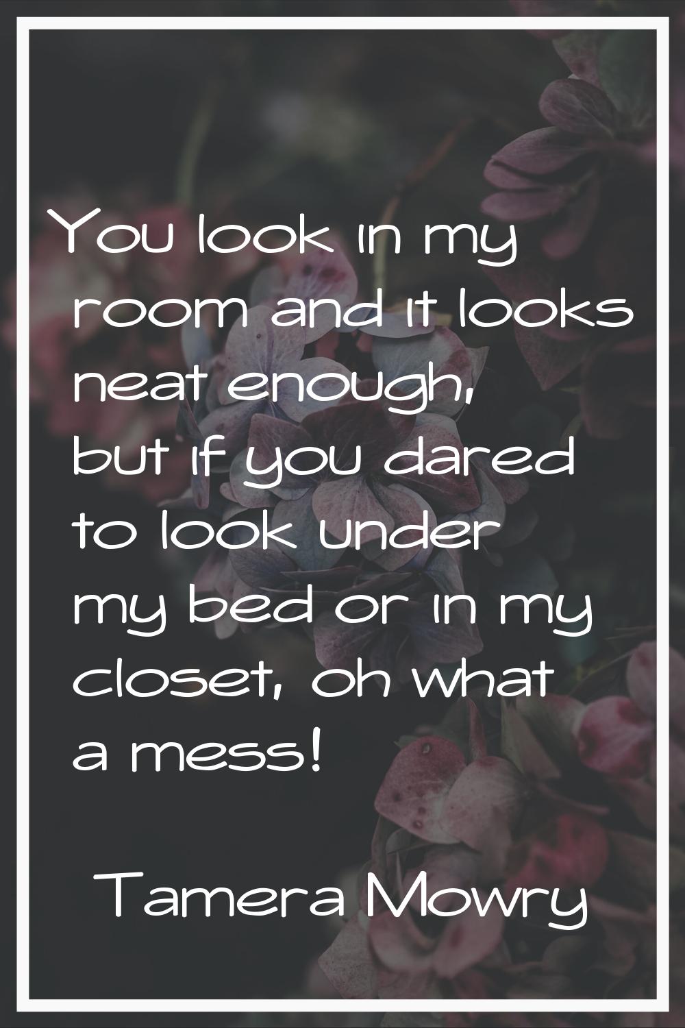 You look in my room and it looks neat enough, but if you dared to look under my bed or in my closet