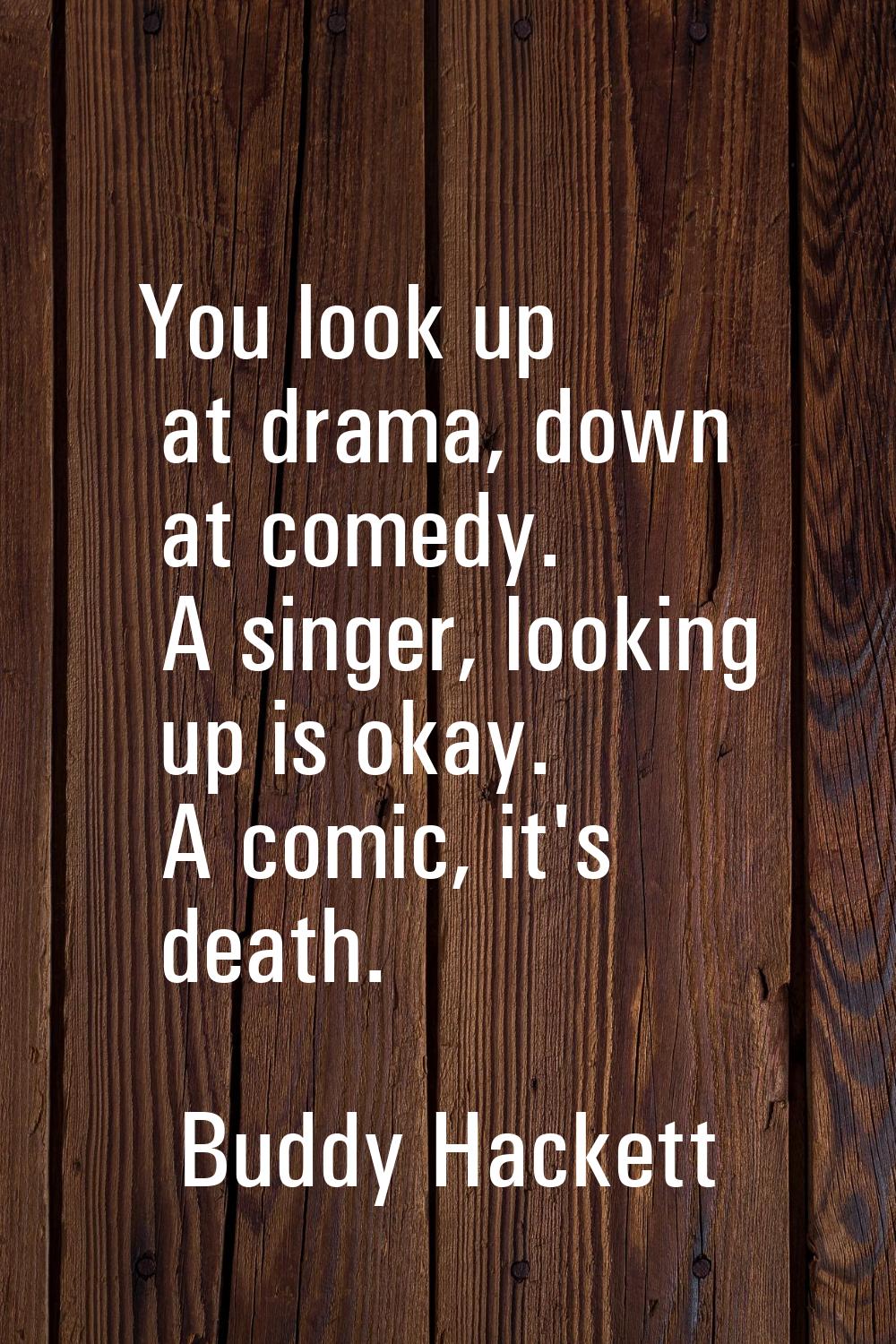 You look up at drama, down at comedy. A singer, looking up is okay. A comic, it's death.