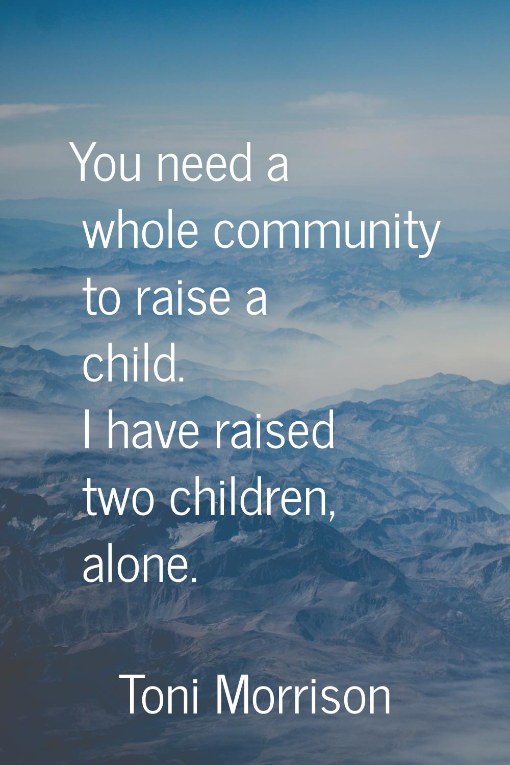 You need a whole community to raise a child. I have raised two children, alone.