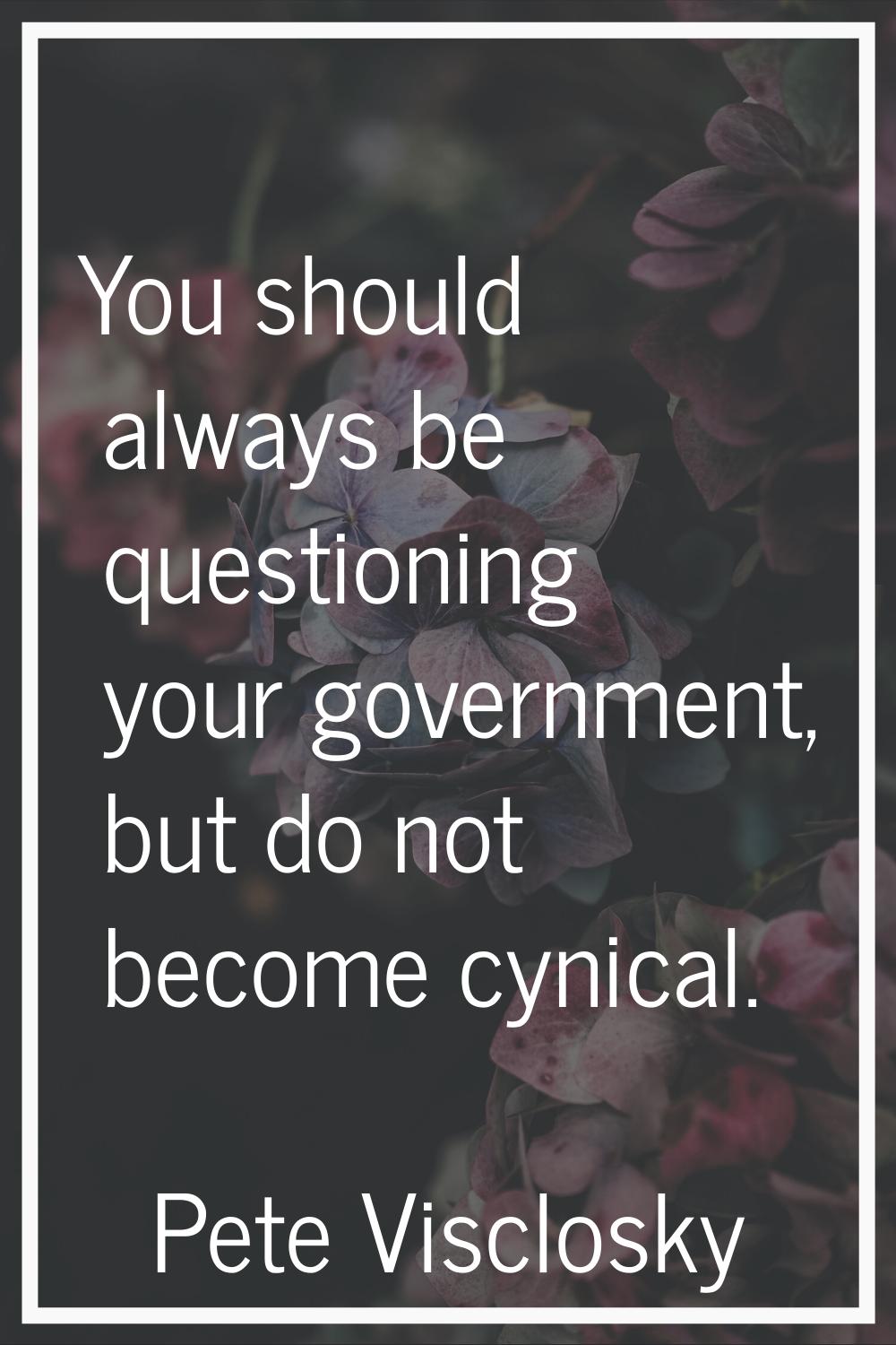 You should always be questioning your government, but do not become cynical.