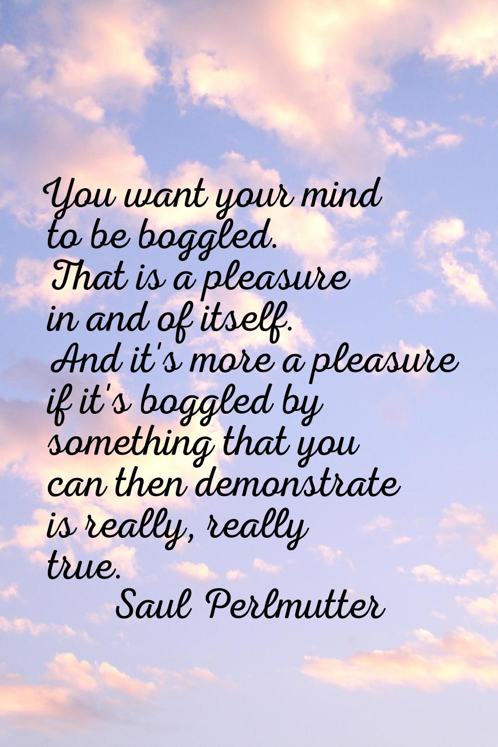 You want your mind to be boggled. That is a pleasure in and of itself. And it's more a pleasure if 