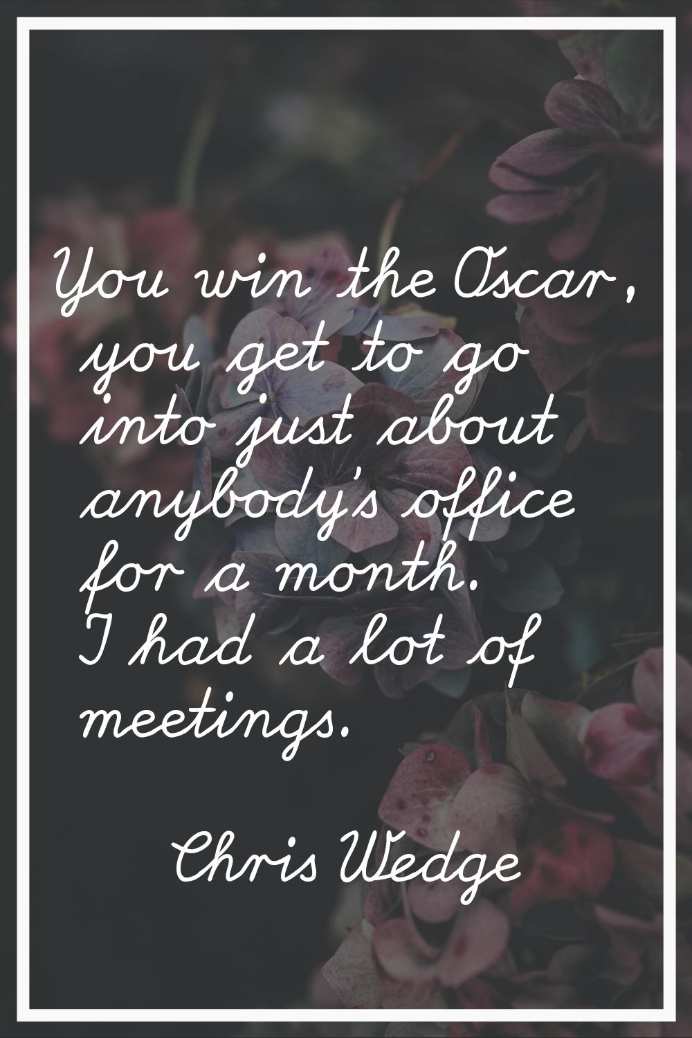 You win the Oscar, you get to go into just about anybody's office for a month. I had a lot of meeti