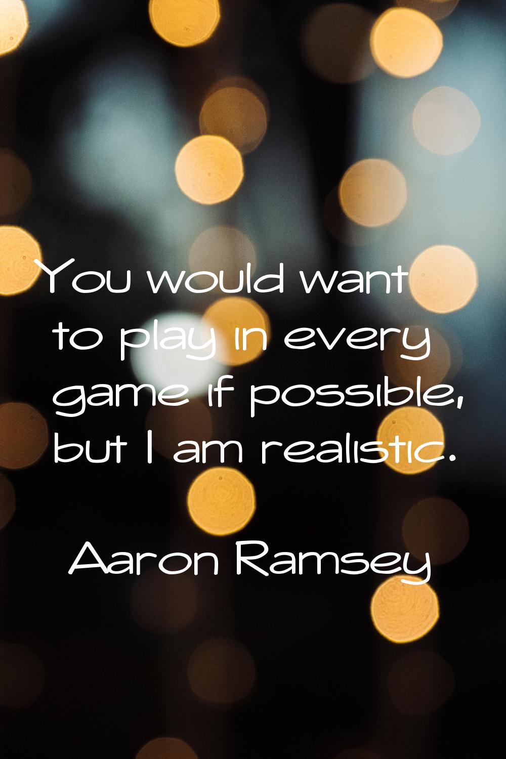 You would want to play in every game if possible, but I am realistic.