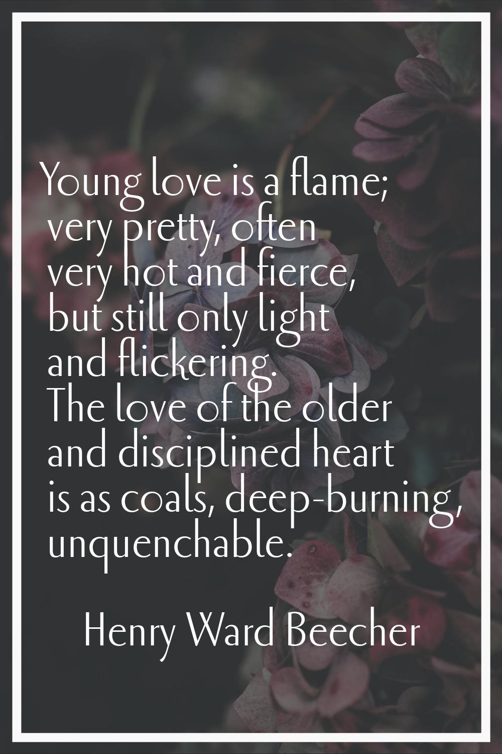 Young love is a flame; very pretty, often very hot and fierce, but still only light and flickering.