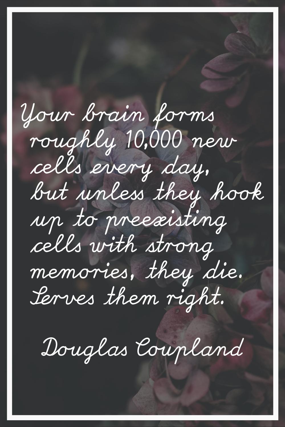 Your brain forms roughly 10,000 new cells every day, but unless they hook up to preexisting cells w
